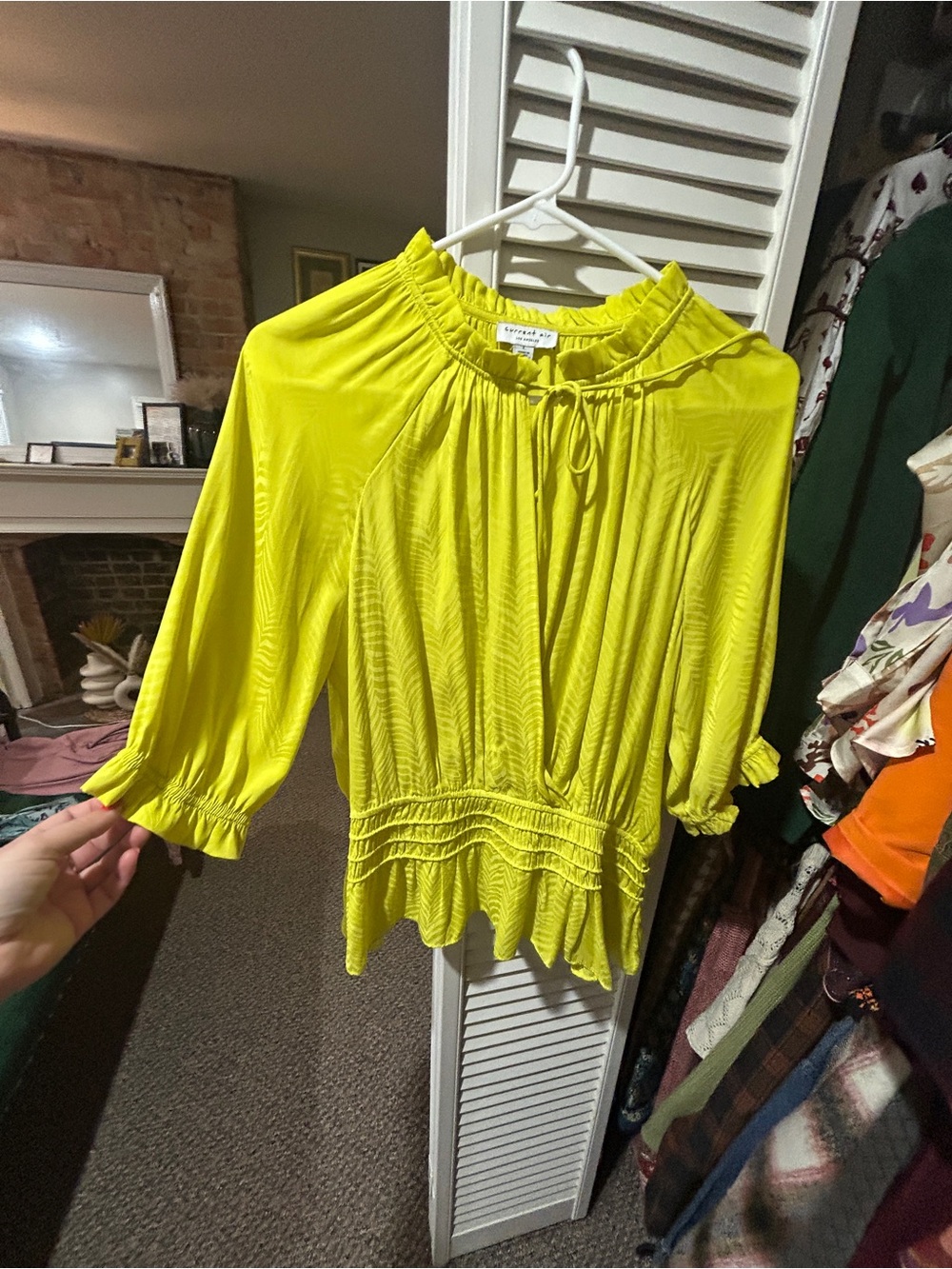Neon Yellow Ruffle-Trim Blouse